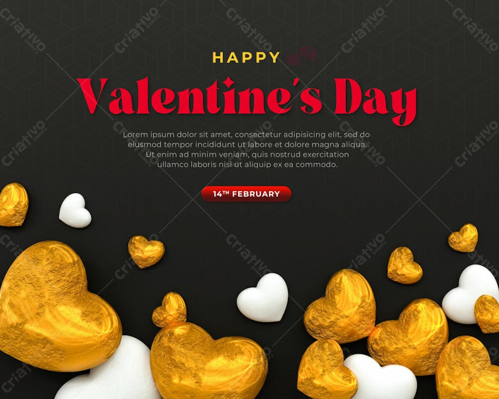 3D Rendering Happy Valentine&#39;S Day Instagram Or Social Media Post With Heart Icon