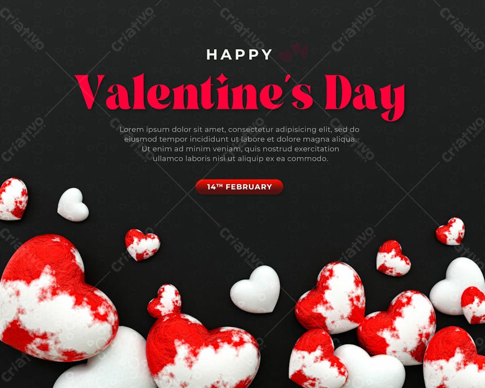 3D Rendering Happy Valentine&#39;S Day Instagram Or Social Media Post With Heart Icon