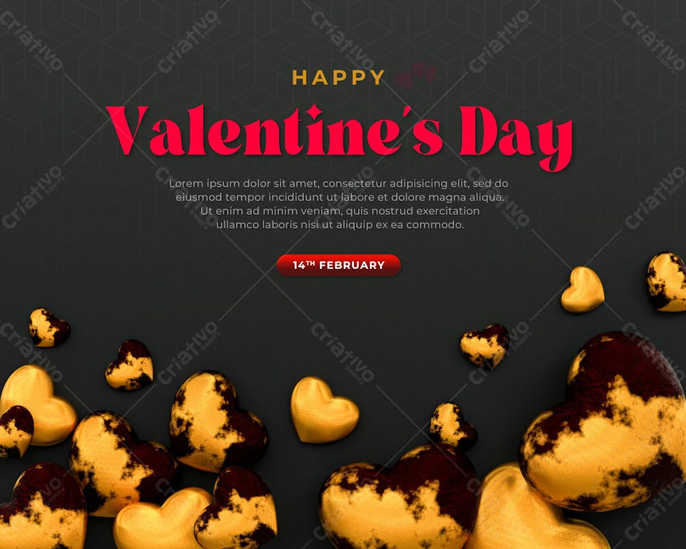 3D Rendering Happy Valentine&#39;S Day Instagram Or Social Media Post With Heart Icon