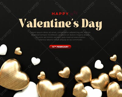 3D Rendering Happy Valentine&#39;S Day Instagram Or Social Media Post With Heart Icon
