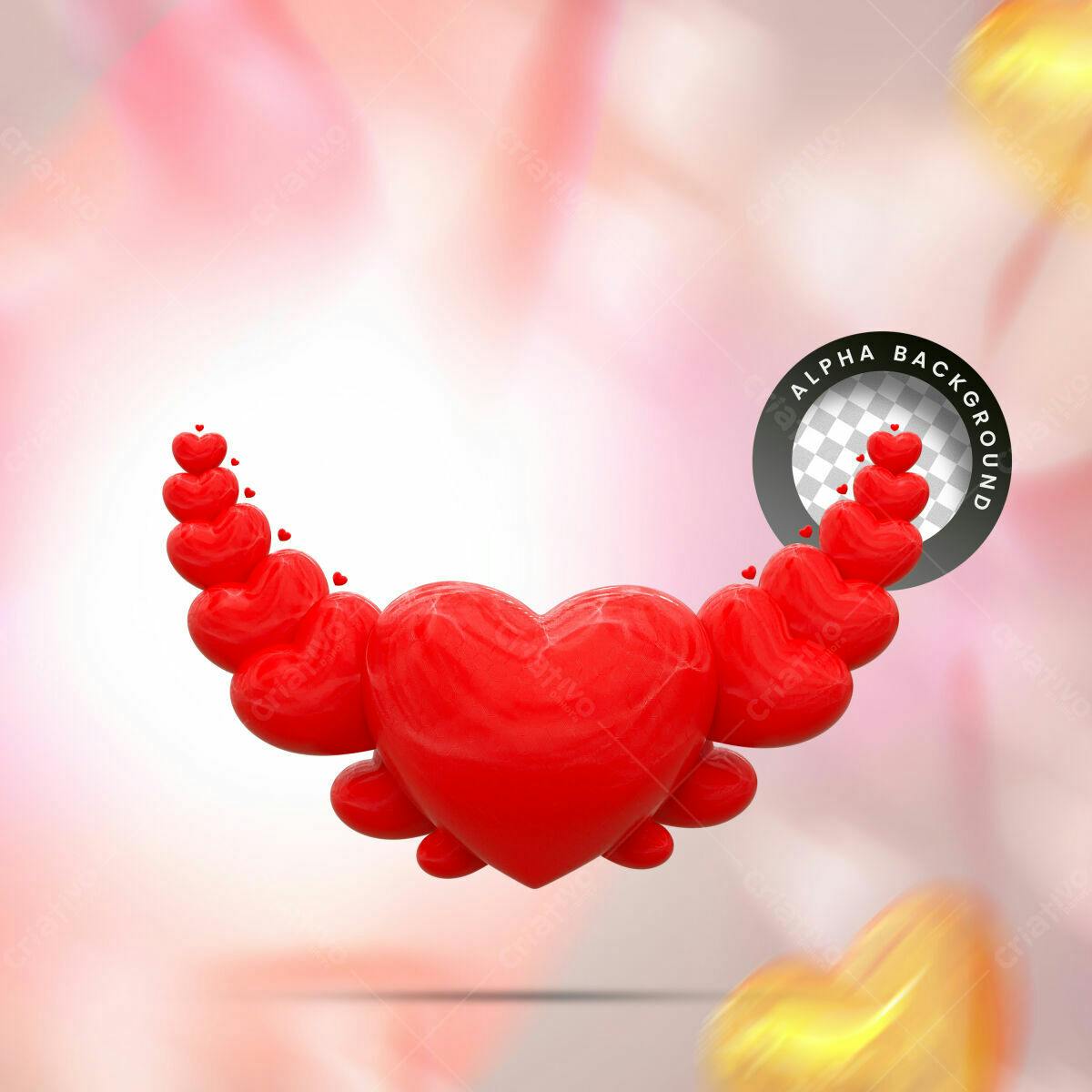 Background Romântico com Corações 3D PSD Editável
