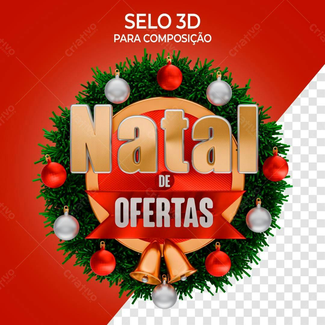 Selo 3D Natalino dourado e vermelho