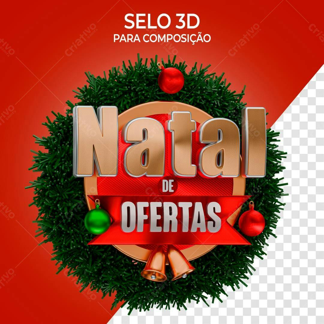 Selo 3D Natalino dourado e vermelho