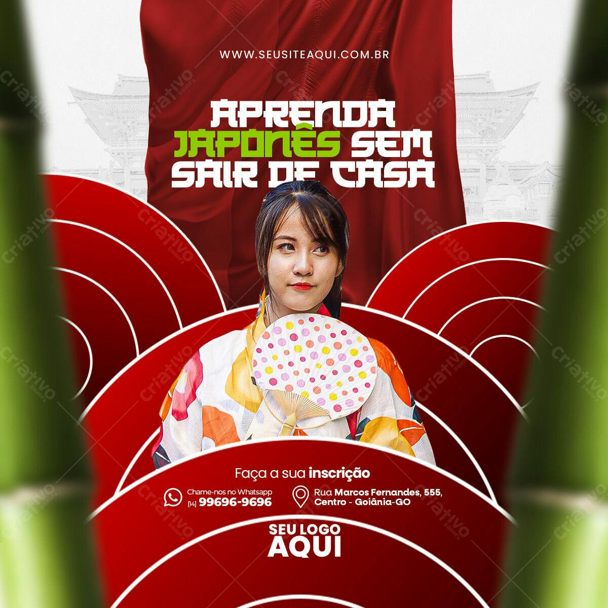 Flyer Aprenda Japonês em Casa PSD Editável
