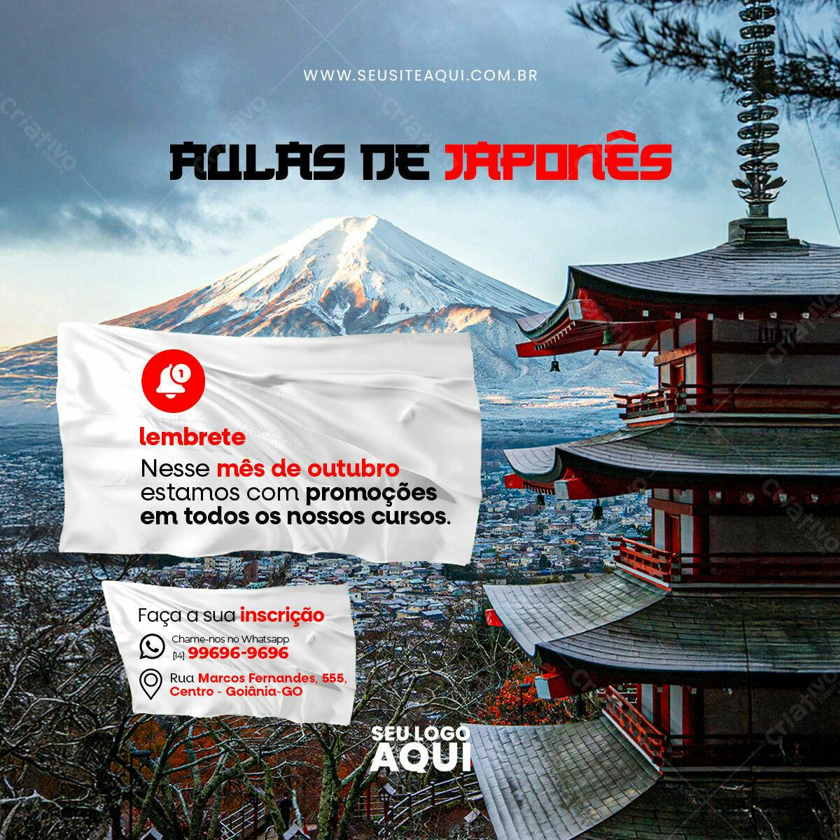 Flyer Promoção Aulas de Japonês Outubro PSD Editável
