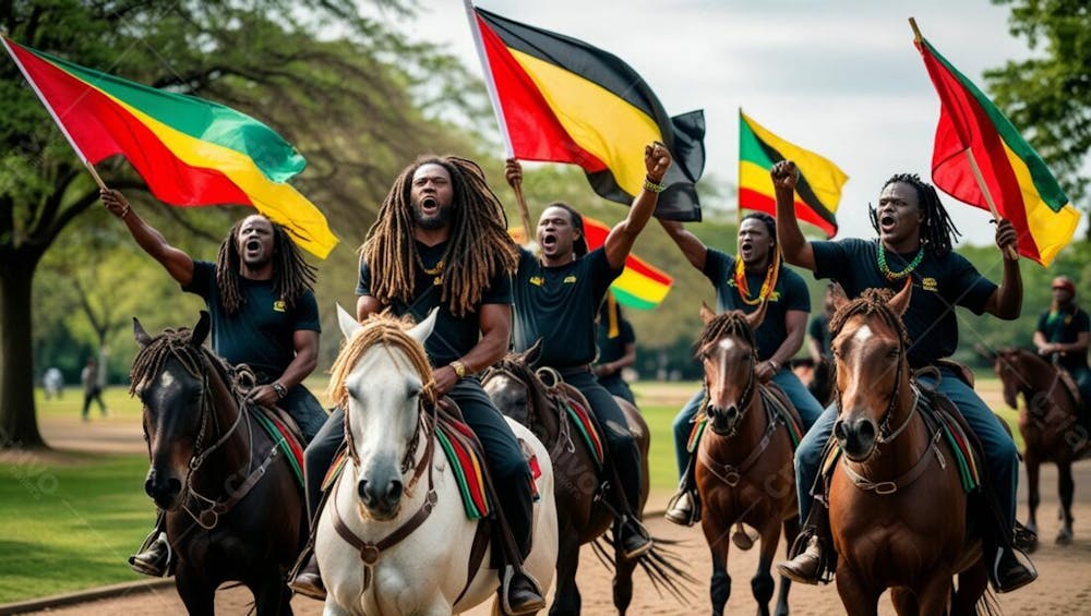 Africanos Com Bandeira Em Protesto