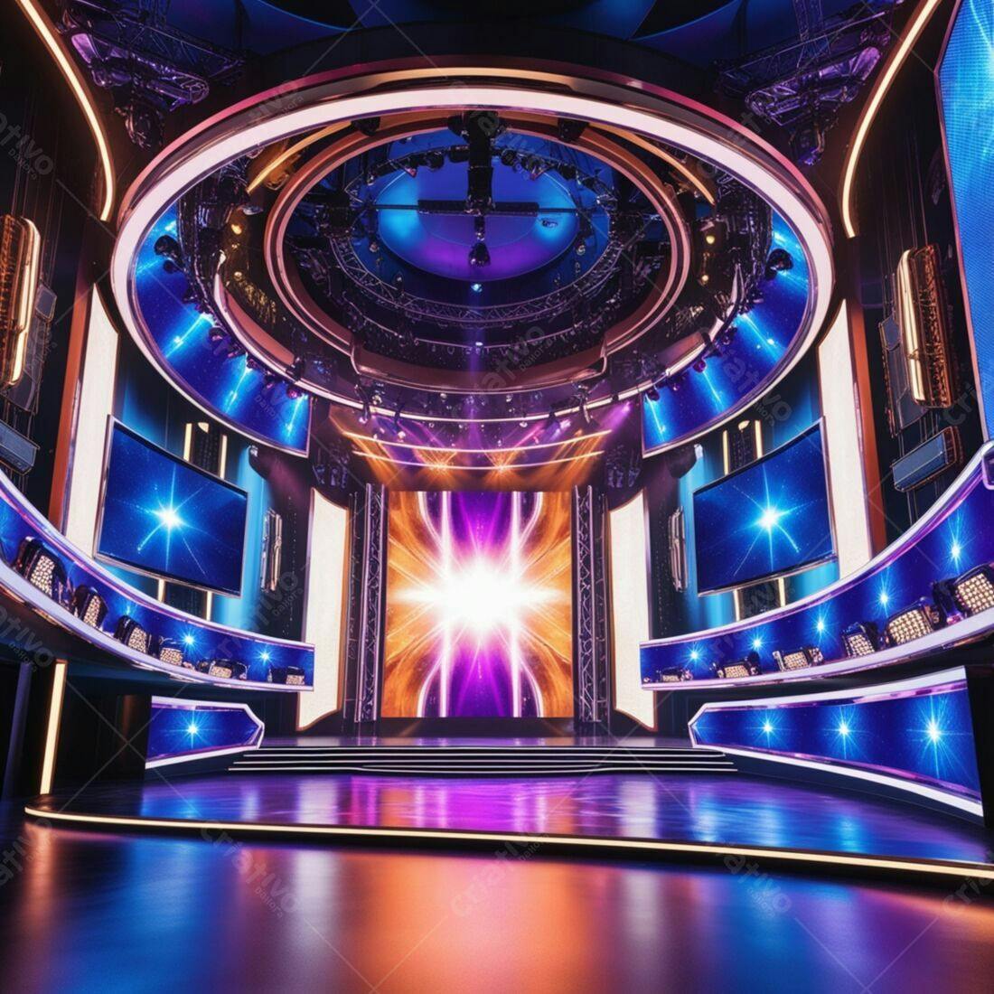 Palco de evento com iluminação vibrante