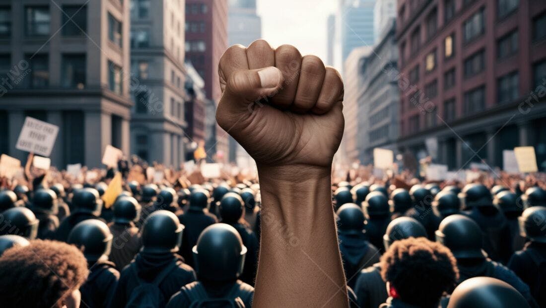 Punho erguido em protesto urbano