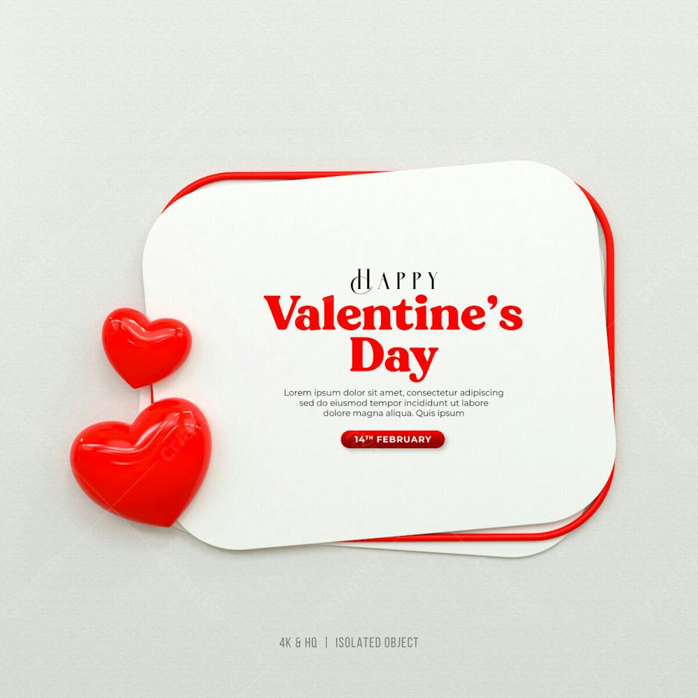 3D Rendering Happy Valentine&#39;S Day Instagram Or Social Media Post With Heart Icon