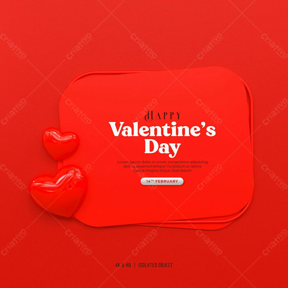 3D Rendering Happy Valentine&#39;S Day Instagram Or Social Media Post With Heart Icon
