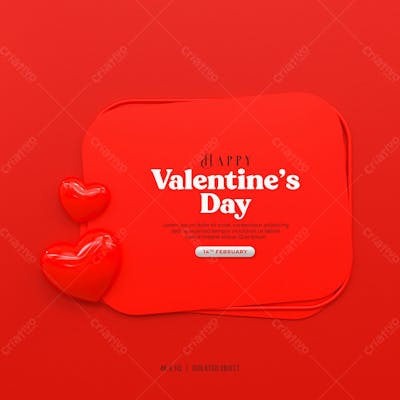 3D Rendering Happy Valentine&#39;S Day Instagram Or Social Media Post With Heart Icon