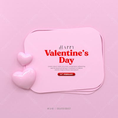 3D Rendering Happy Valentine&#39;S Day Instagram Or Social Media Post With Heart Icon