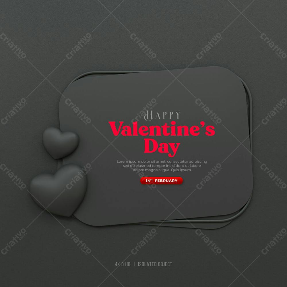 3D Rendering Happy Valentine&#39;S Day Instagram Or Social Media Post With Heart Icon