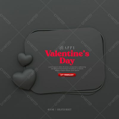 3D Rendering Happy Valentine&#39;S Day Instagram Or Social Media Post With Heart Icon