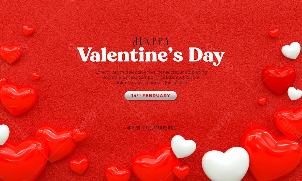 3D Rendering Happy Valentine&#39;S Day Instagram Or Social Media Post With Heart Icon