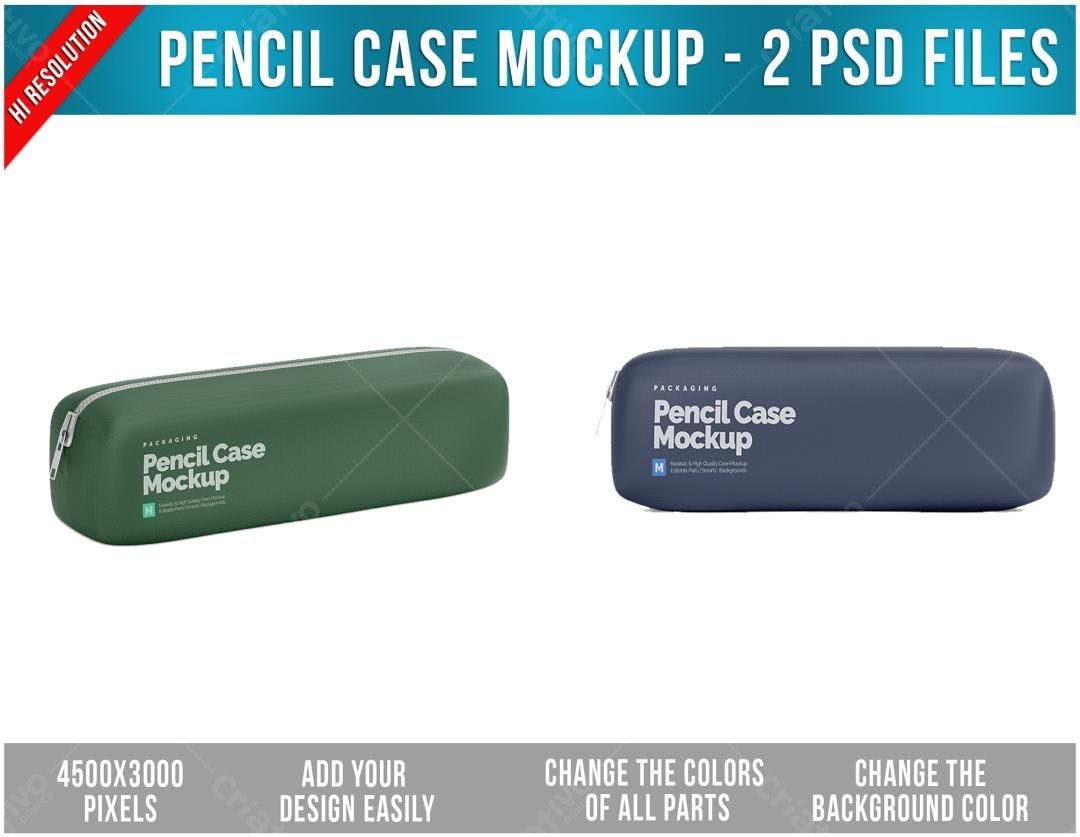 Mockup Realista de Estojo para Lápis: Verde e Azul Escuro
