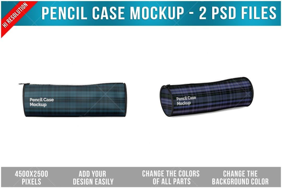 Mockup de Estojo Escolar: Design Moderno em Azul e Preto
