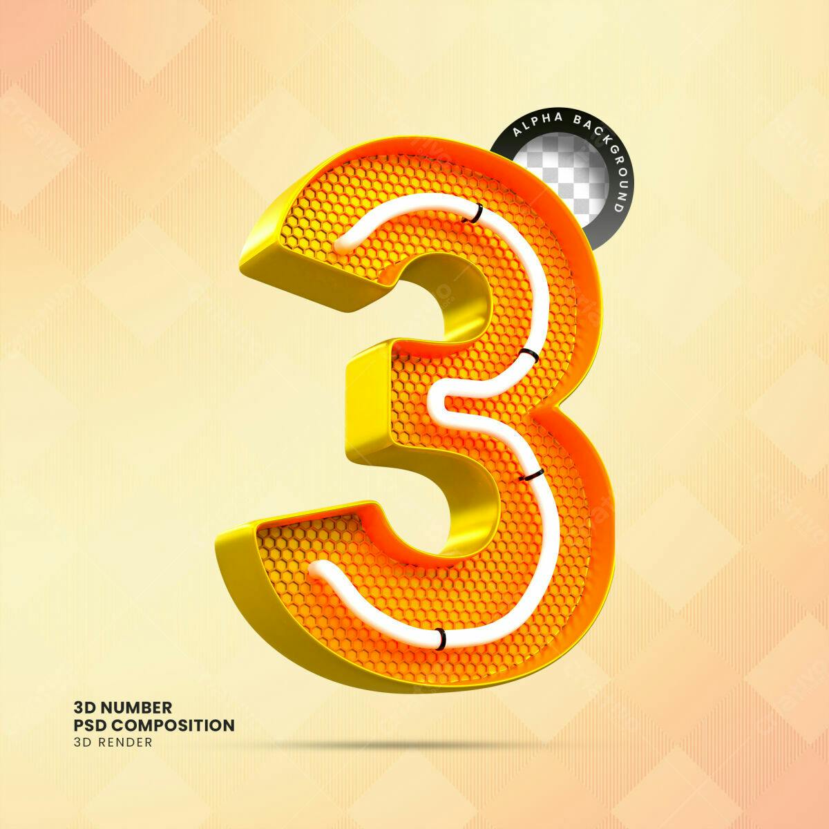 Selo 3D Número Neon Amarelo e Laranja