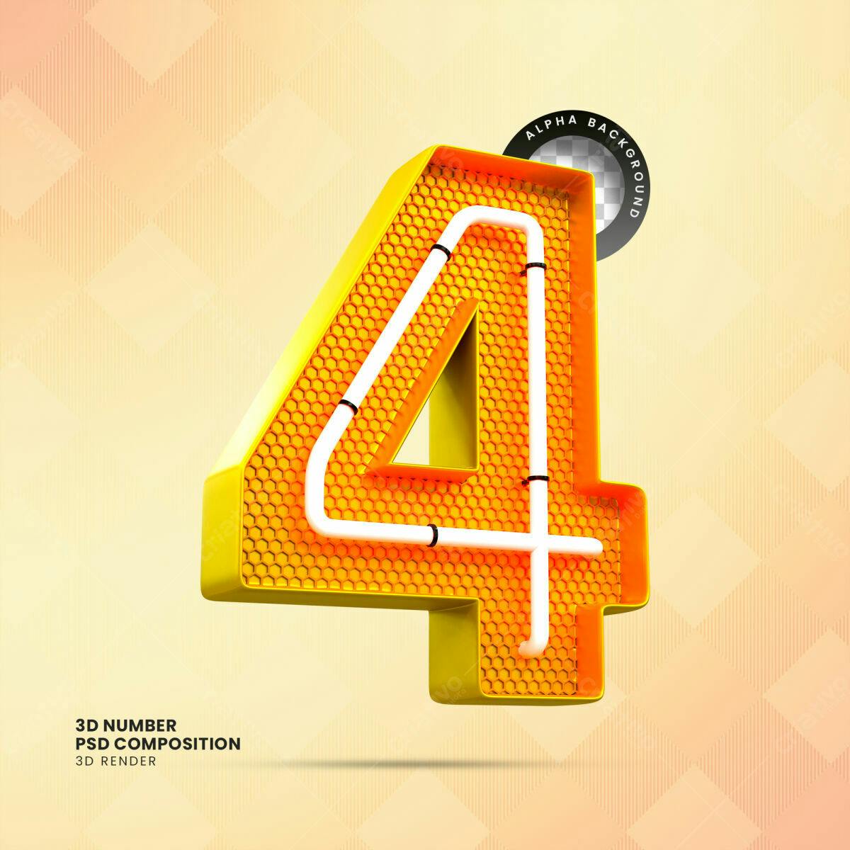 Selo 3D Número 4 Neon Amarelo