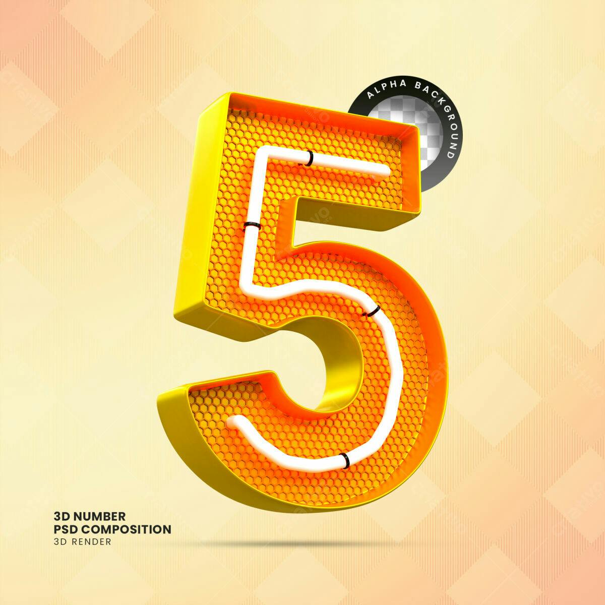 Selo 3D Número 5 Amarelo Neon