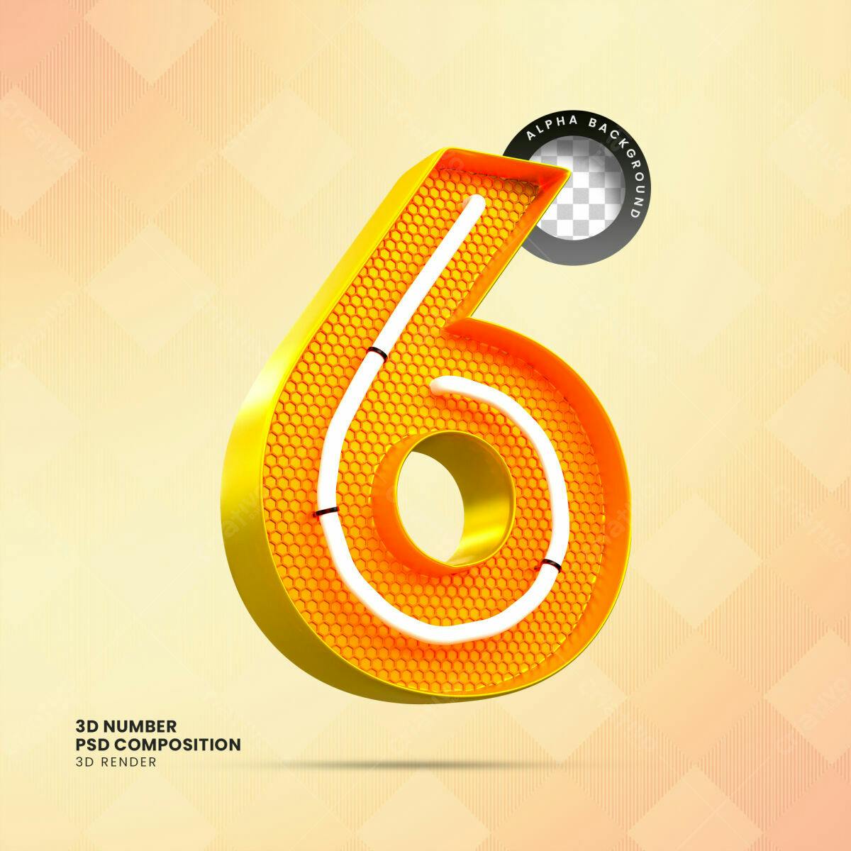 Selo 3D Número 6 Amarelo Neon