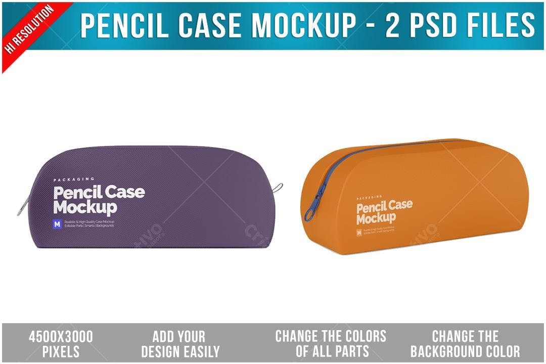 Mockup de Estojo Escolar: Roxo e Laranja, Design Realista