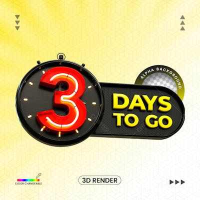 3D Rendering Days To Go Number With 3D Clock Banner Design Template With Transparent Background