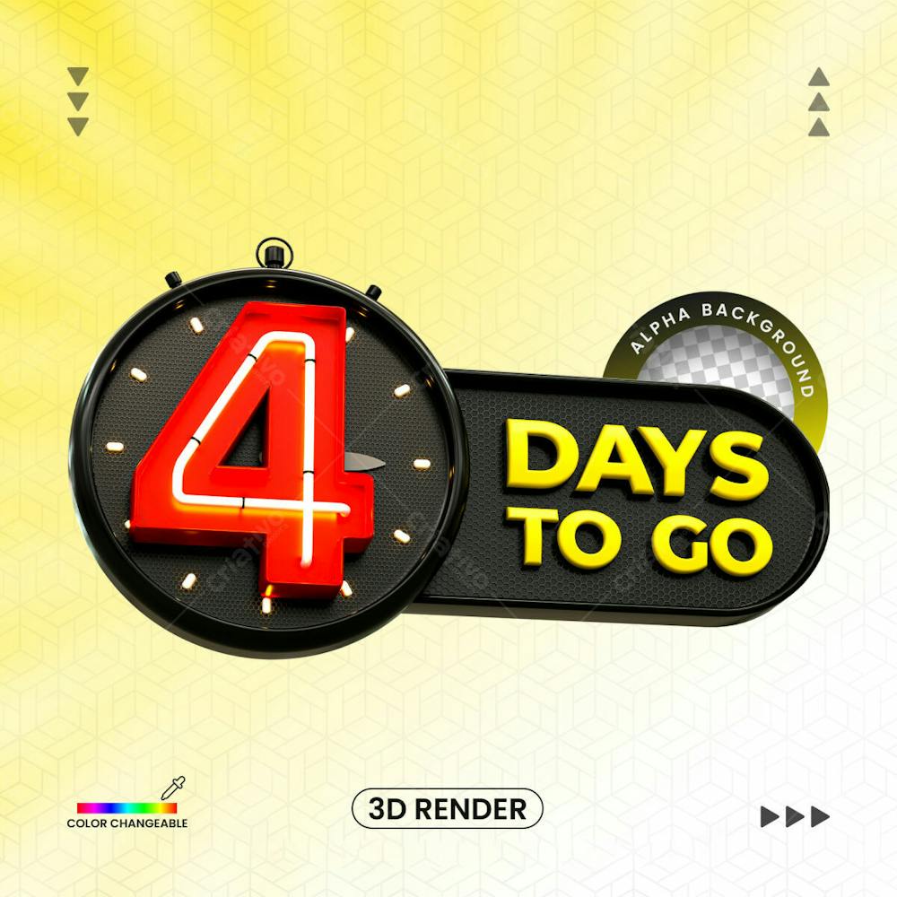 3D Rendering Days To Go Number With 3D Clock Banner Design Template With Transparent Background