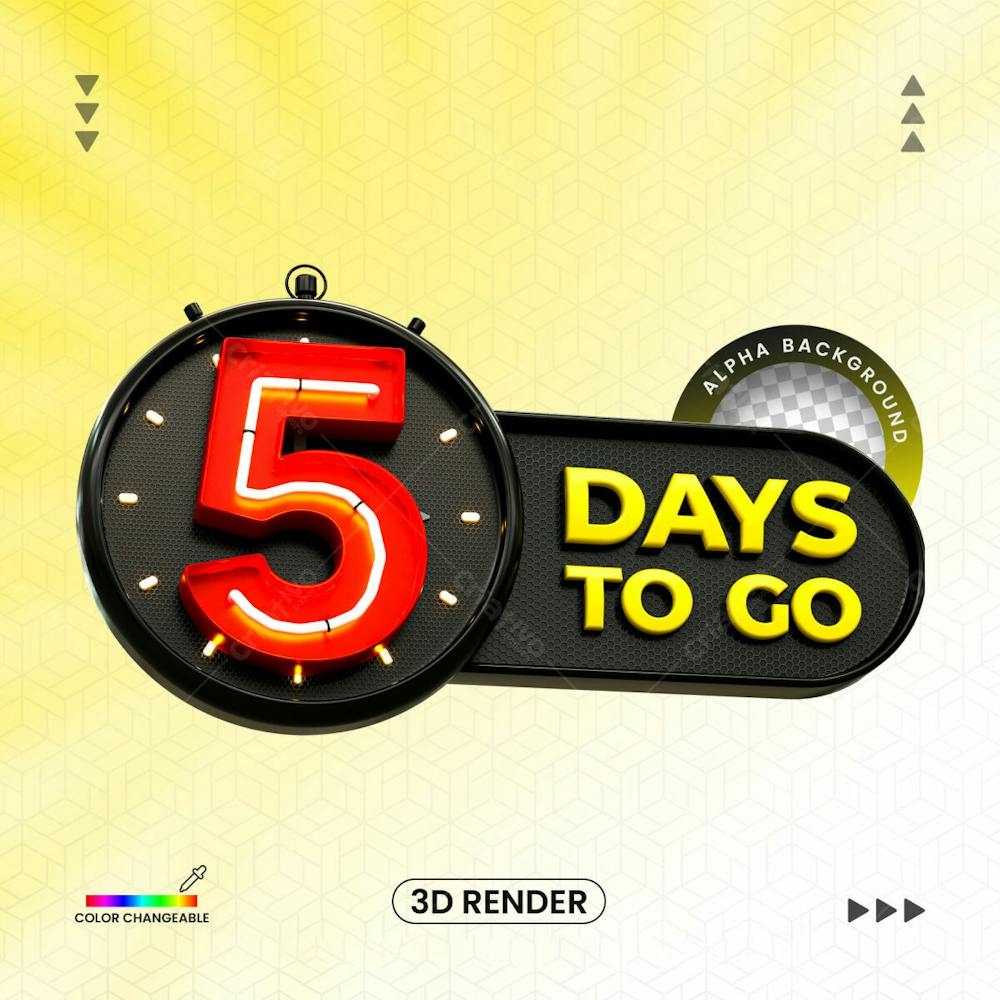 3D Rendering Days To Go Number With 3D Clock Banner Design Template With Transparent Background