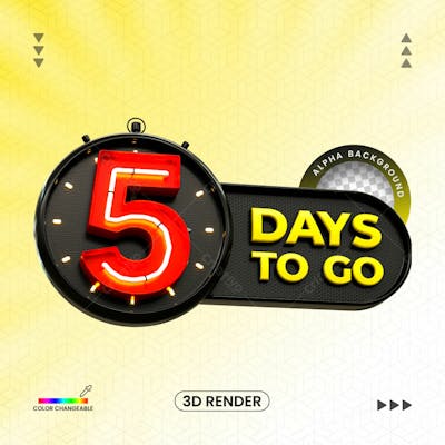 3D Rendering Days To Go Number With 3D Clock Banner Design Template With Transparent Background