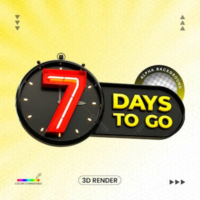 3D Rendering Days To Go Number With 3D Clock Banner Design Template With Transparent Background