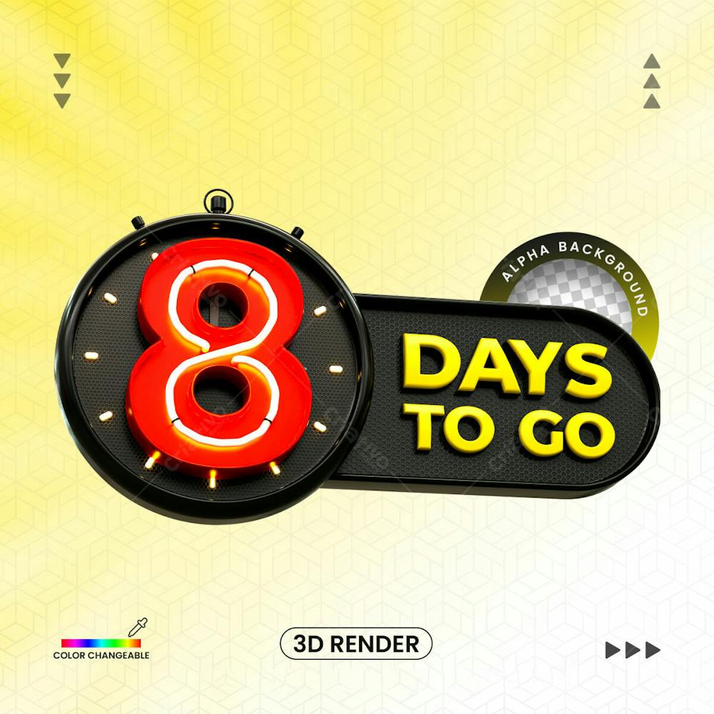 3D Rendering Days To Go Number With 3D Clock Banner Design Template With Transparent Background