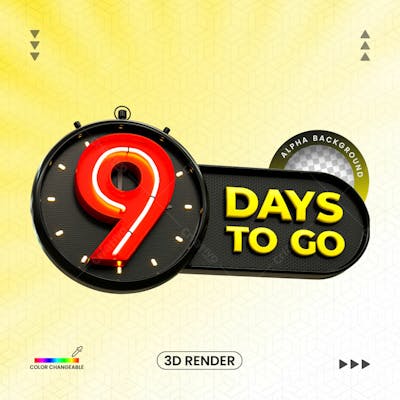 3D Rendering Days To Go Number With 3D Clock Banner Design Template With Transparent Background