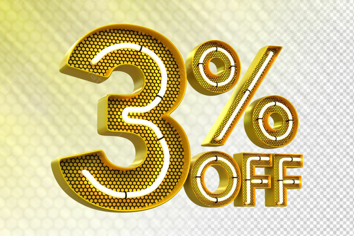 Design de Número 3% Off Dourado PSD Editável