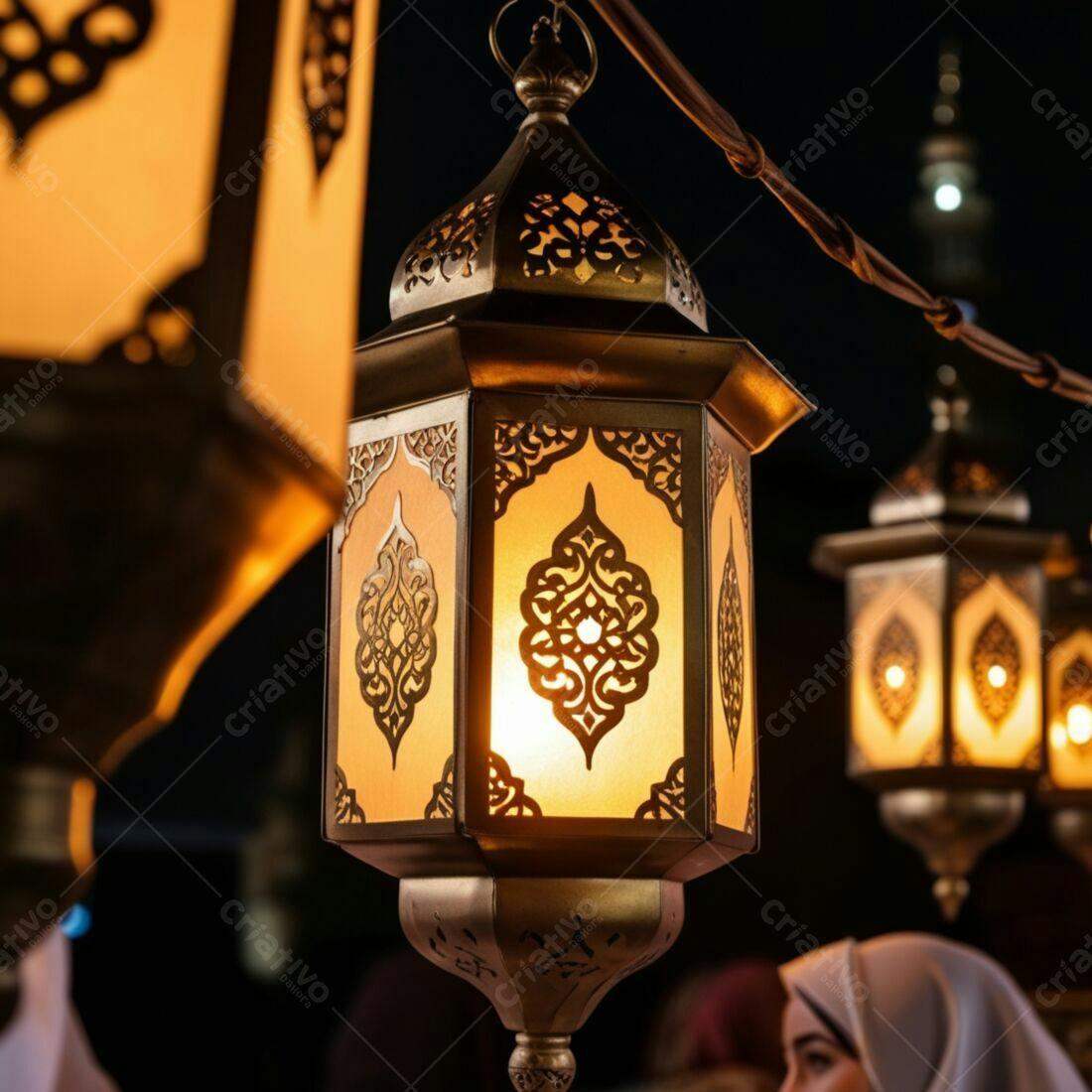 Luminárias Marroquinas iluminadas a noite