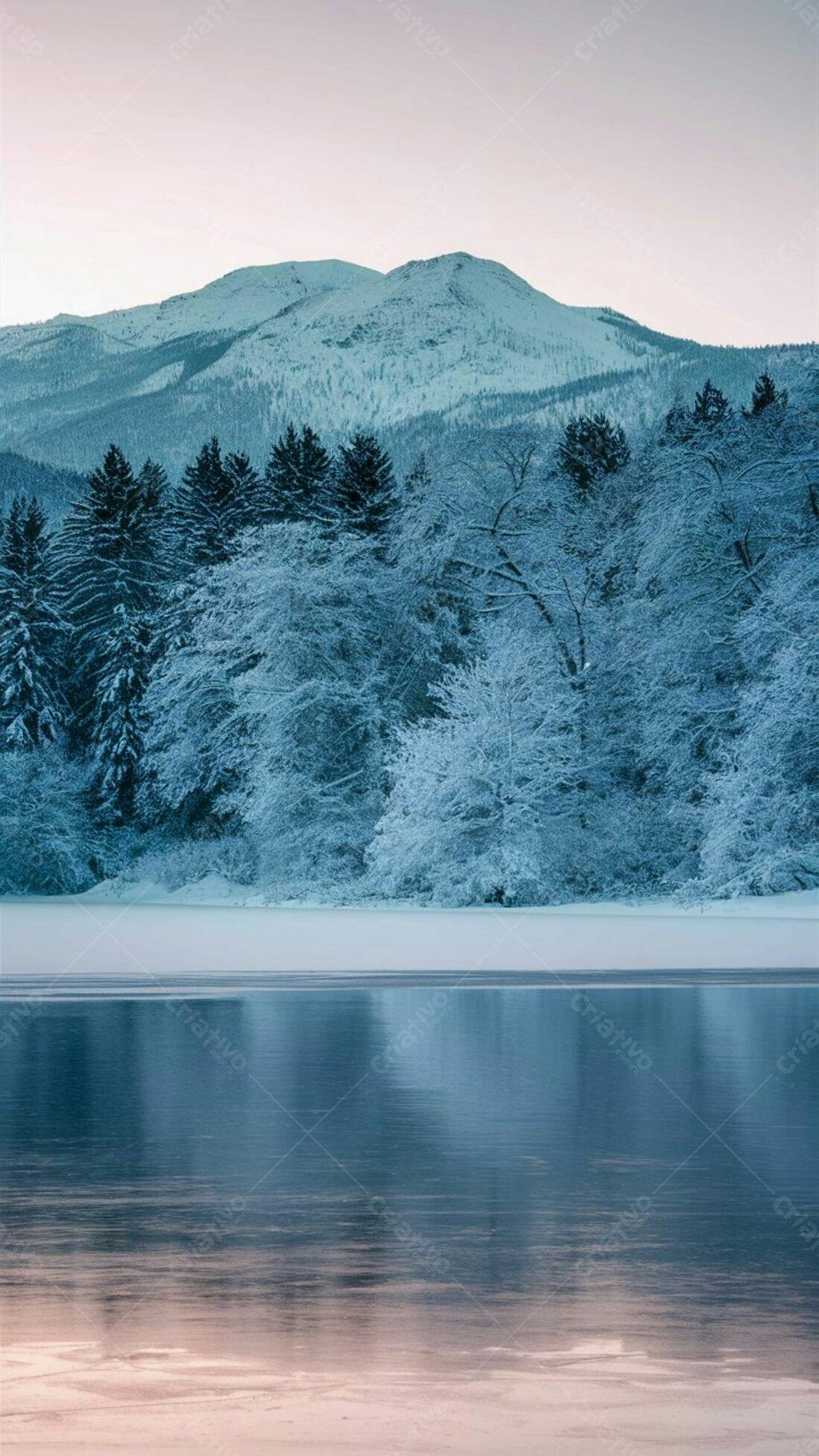 Paisagem nevada Lago congelado Montanhas