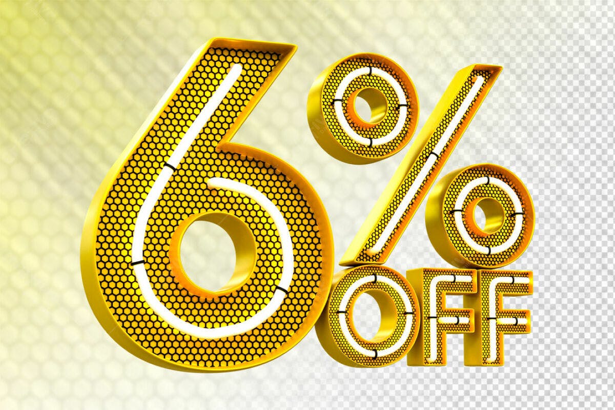 Banner 6% Off em Amarelo Dourado PSD Editável