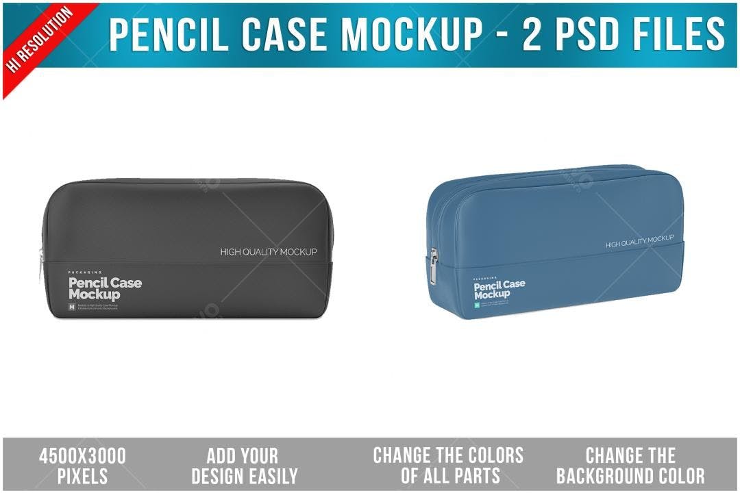 Mockup de Estojo Escolar: Preto e Azul Marinho