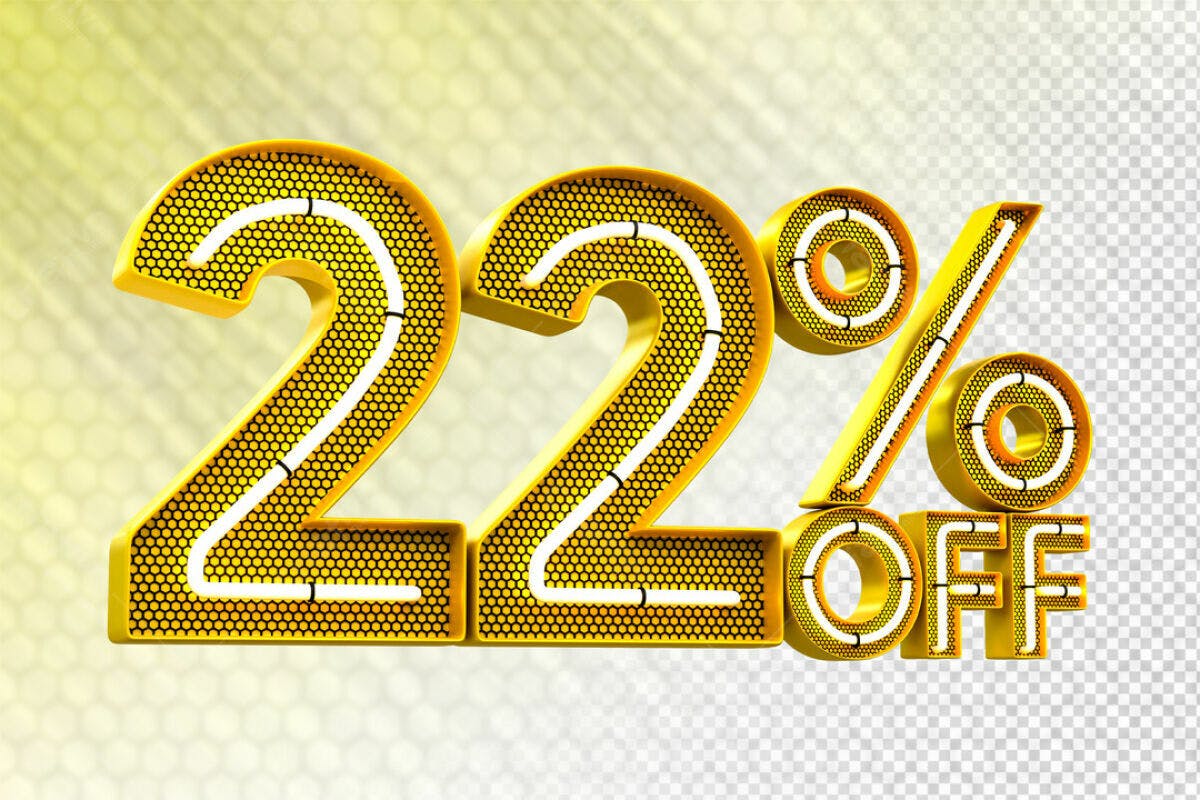 Design de Número 22% Off Dourado PSD Editável