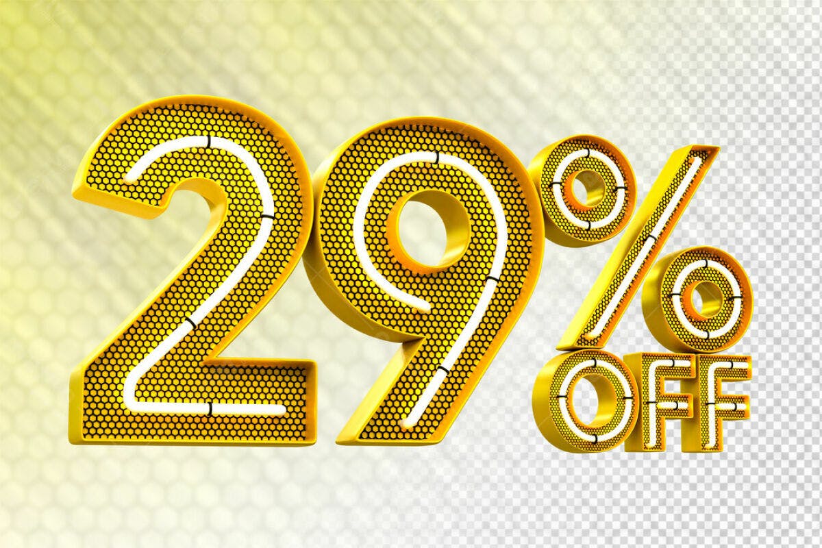 Design de Número 29% Off em Amarelo Dourado PSD Editável