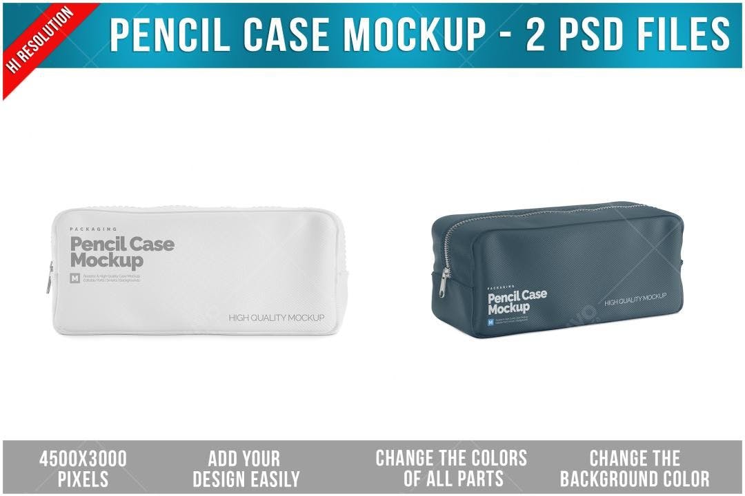 Mockup de Estojo Escolar: Branco e Azul Marinho, Design Moderno