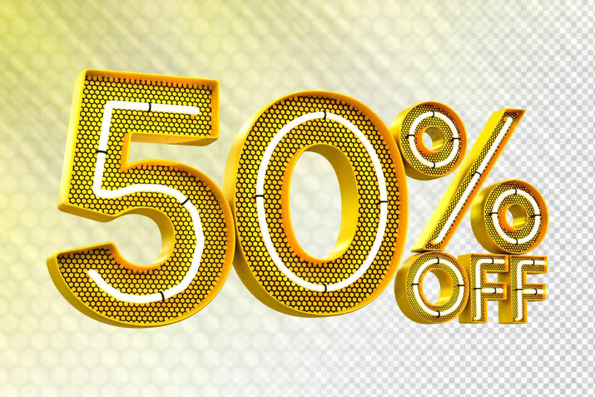 Banner 50% Off em Amarelo Dourado PSD Editável