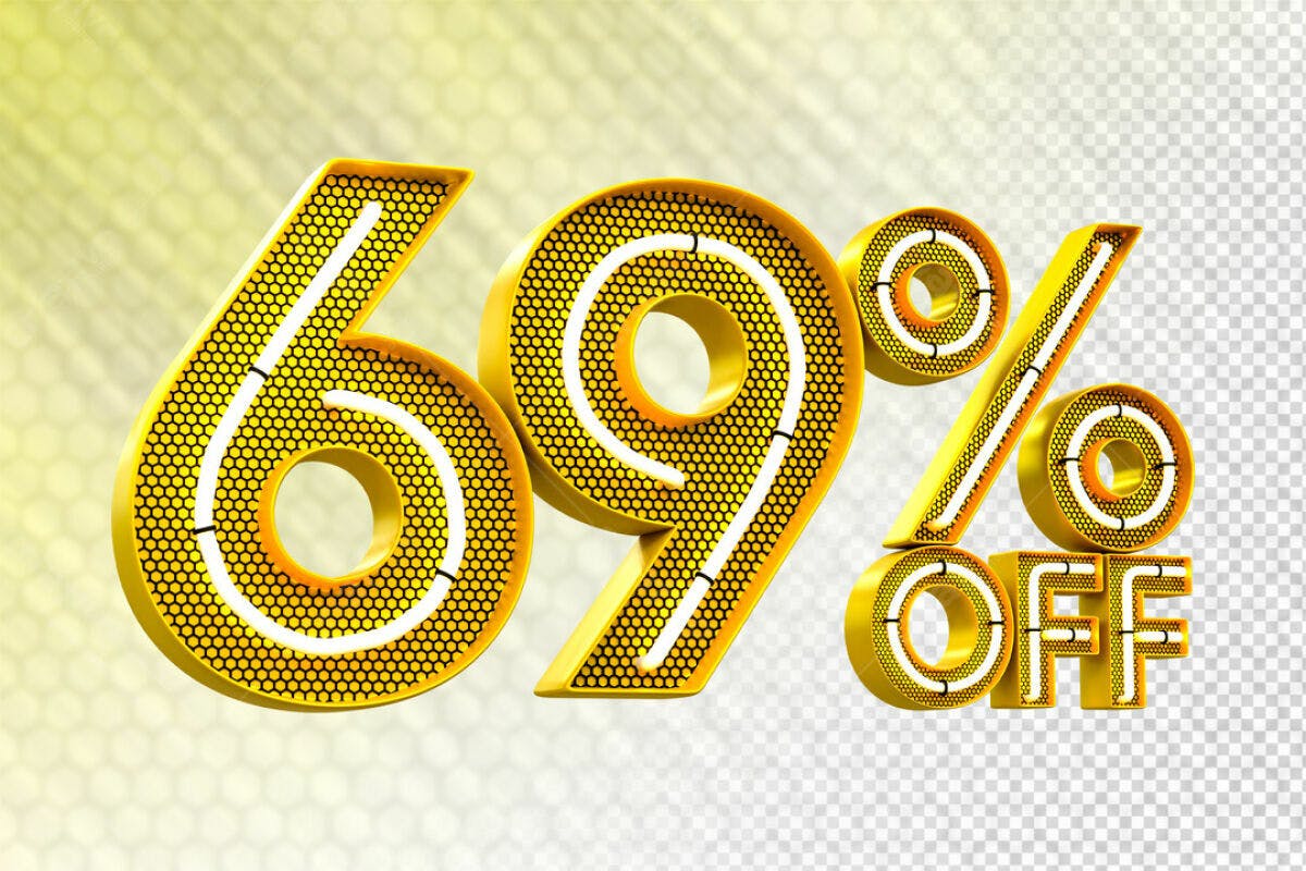 Banner 69% OFF em Ouro e Amarelo PSD Editável