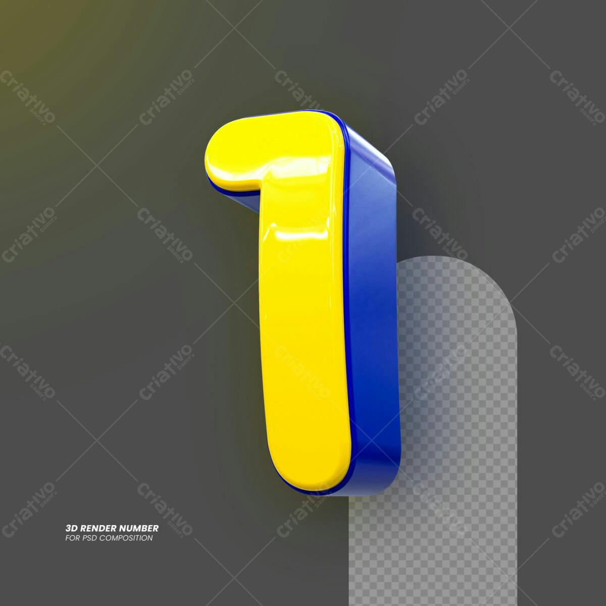 Número 3D Amarelo e Azul PSD Editável