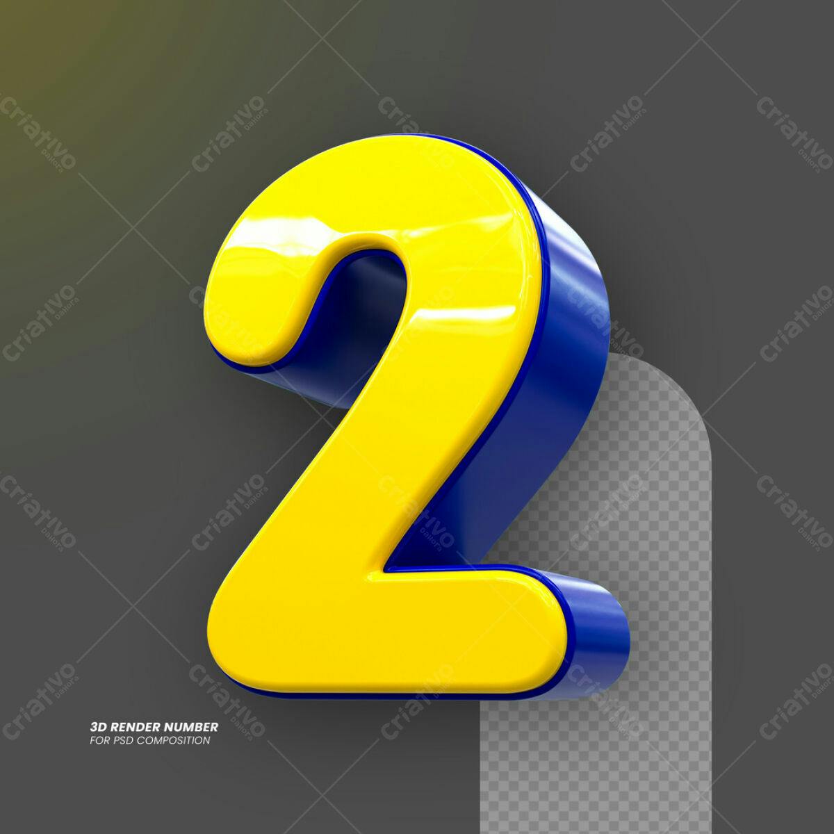Número 2 em 3D Amarelo e Azul PSD Editável