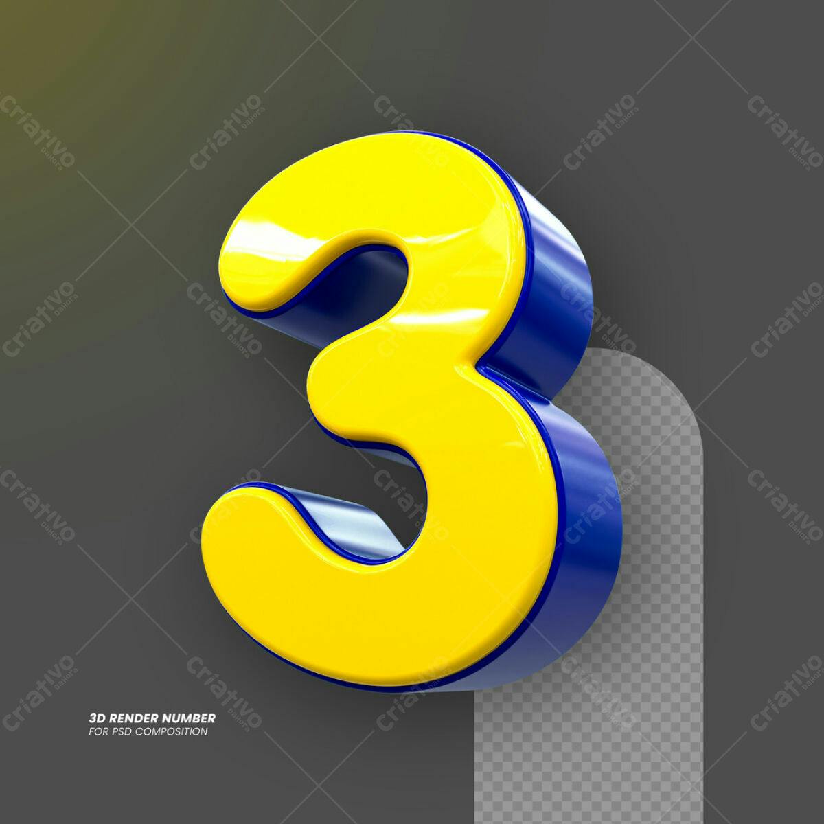 Número 3D Amarelo e Azul PSD Editável