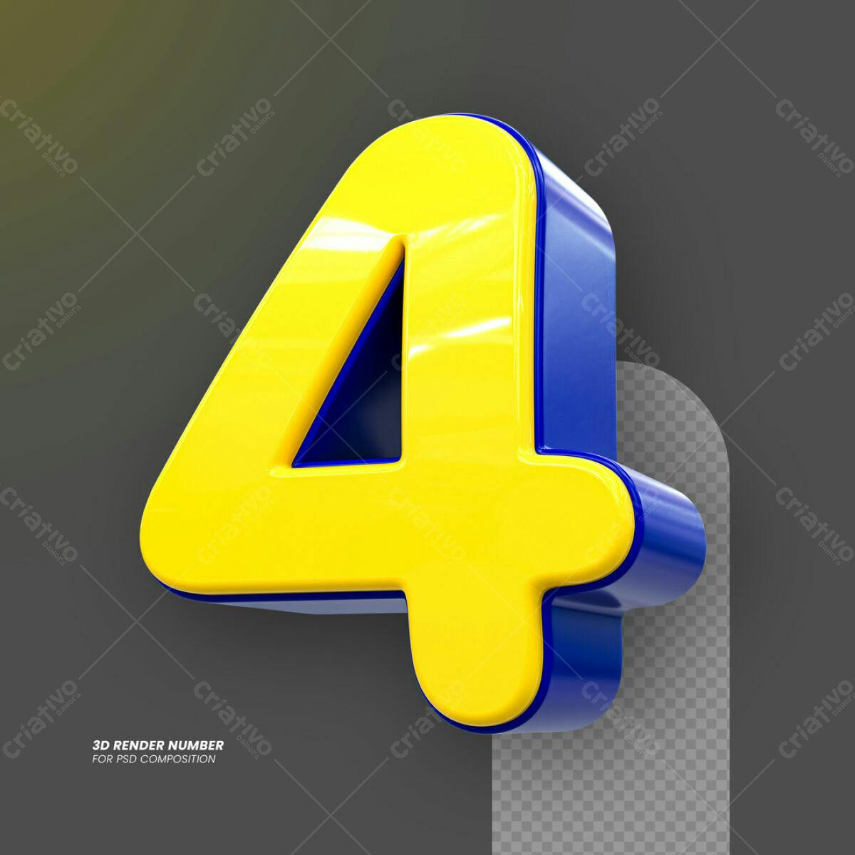 Número 3D Amarelo e Azul PSD Editável