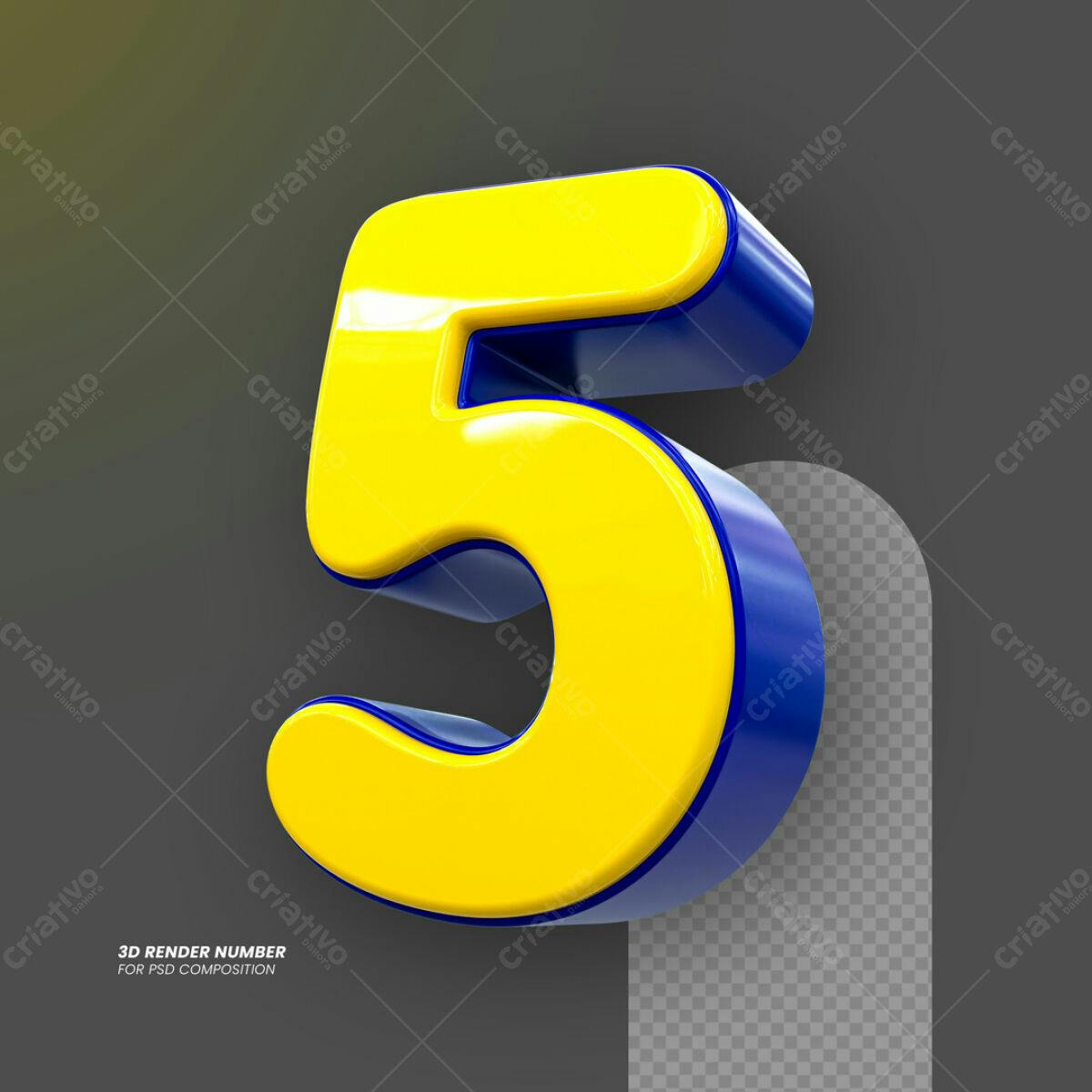 Número 3D Amarelo e Azul PSD Editável