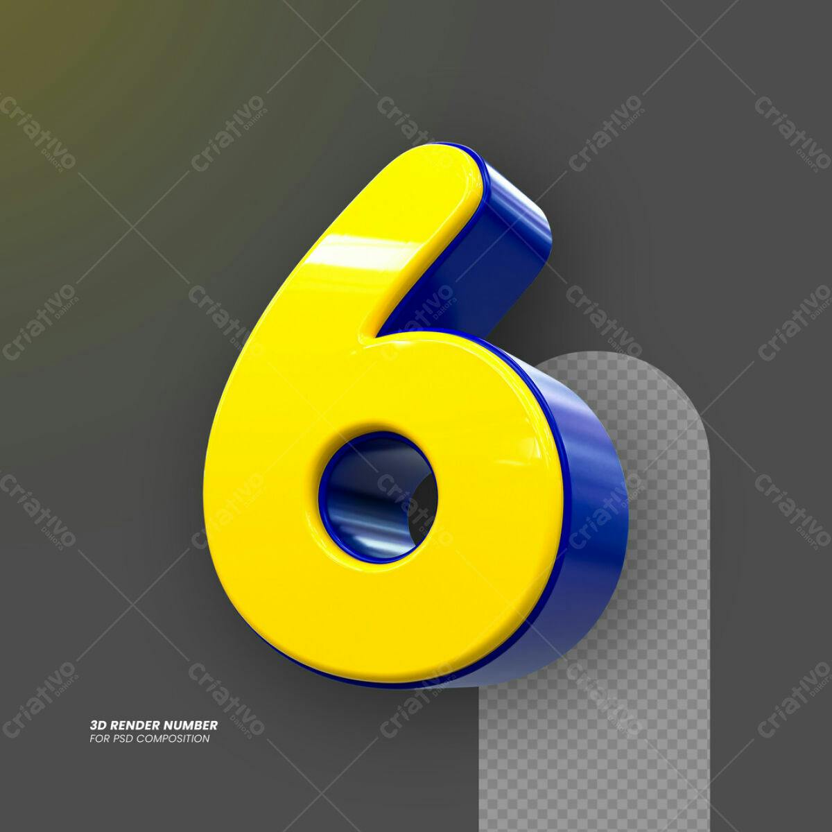 Número 3D Amarelo e Azul PSD Editável