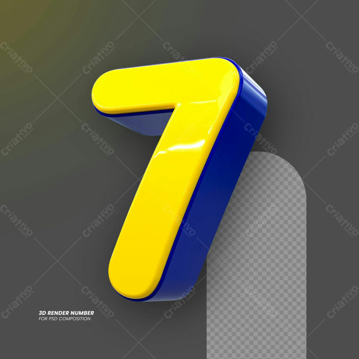 Número 7 em 3D Amarelo e Azul PSD Editável